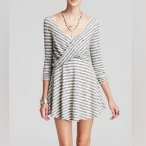 Free People Maverick Striped Knit Fit Flare Sweater Dress 3/4 Sleeve Size M